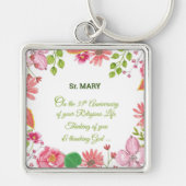 Nun Religious 35th Jubileum Waterverf Flowers Sleutelhanger (Voorkant)
