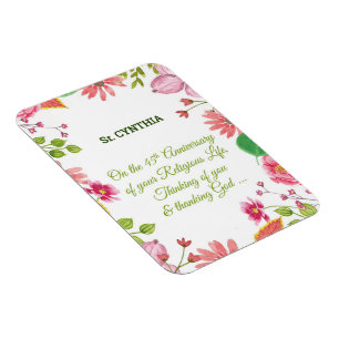 Nun Religious 45th Jubileum Waterverf Flowers Magneet