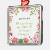 Nun Religious 45th Jubileum Waterverf Flowers Metalen Ornament (Links)