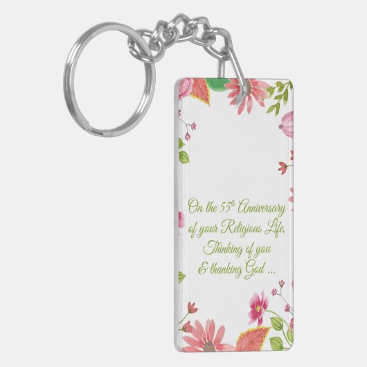 Nun Religious 55th Jubileum Waterverf Flowers Sleutelhanger (Voorkant Links)