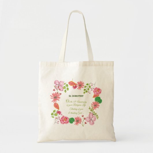 Nun Religious 55th Jubileum Waterverf Flowers Tote Bag (Voorkant)