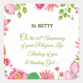 Nun Religious 60th Jubileum Waterverf Flowers Vierkante Sticker