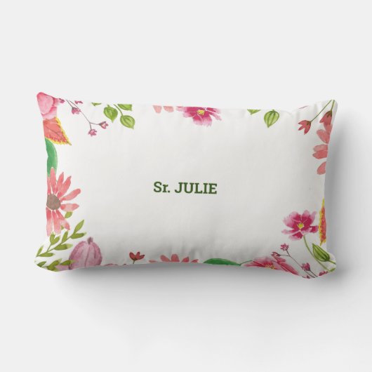 Nun Religious 65th Jubileum Waterverf Flowers Kussen (Achterkant)