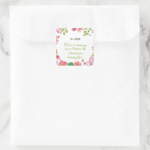 Nun Religious 65th Jubileum Waterverf Flowers Vierkante Sticker