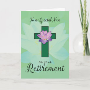 Nun Retirement, Lotus Flower on Green Cross Kaart