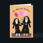 Nun Verjaardag Kaart "Sister Party Pants" 2<br><div class="desc">Katholieke non verjaardagskaart,  "Sister Party Pants",  komt met haar ballonnen om elke dag samen te komen en ze zijn altijd roze!</div>
