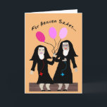 Nun Verjaardag Kaart "Sister Party Pants" 2<br><div class="desc">Katholieke non verjaardagskaart,  "Sister Party Pants",  komt met haar ballonnen om elke dag samen te komen en ze zijn altijd roze!</div>