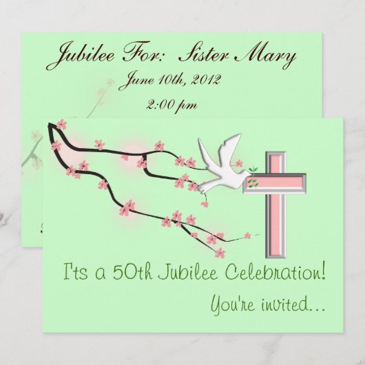 Nuns 50th Jubilee Celebration Invitations Green Kaart (Voorkant / Achterkant)