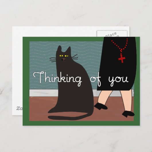 Nuns "Denking of You"-Kaarten en -katteontwerp Briefkaart (Voorkant / Achterkant)