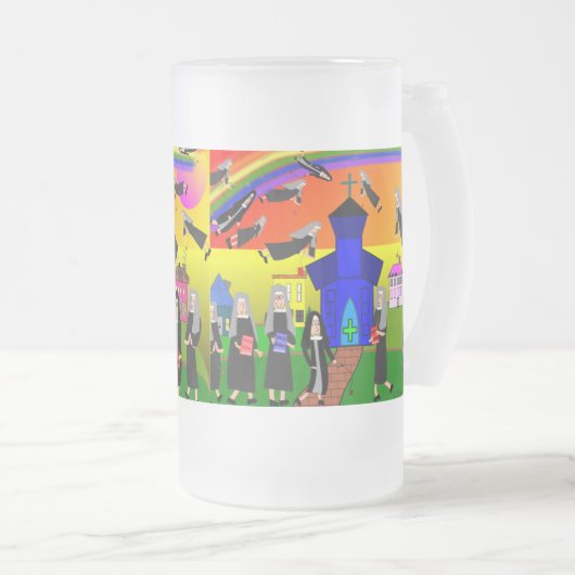 Nuns "Flying Nuns" Whimsical Art Matglas Bierpul (Voorkant rechts)