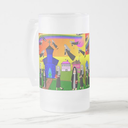 Nuns "Flying Nuns" Whimsical Art Matglas Bierpul (Voorkant links)