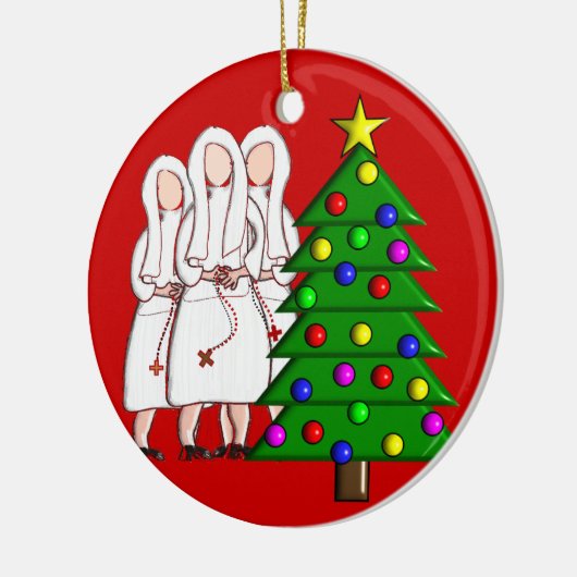 Nuns kerstversiering keramisch ornament (Links)