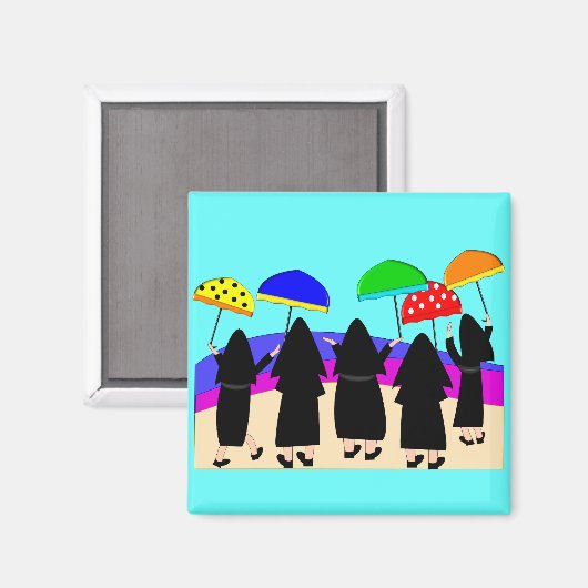 Nuns met paraplu's "Verwacht Regen" Magneet (Voorkant / Achterkant)