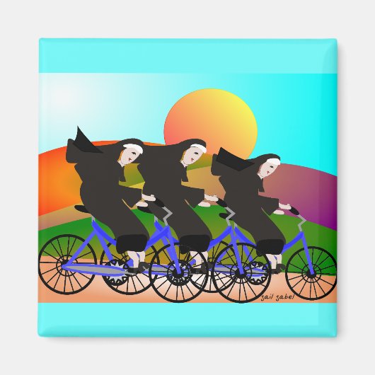 Nuns op fietsen Kunstgeschenken Magneet (Voorkant)