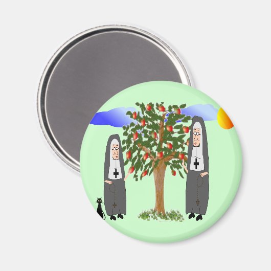 Nuns Stealing Apples Kaarten & Gifts Magneet (Voorkant / Achterkant)
