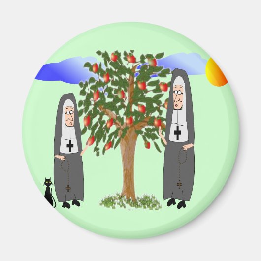 Nuns Stealing Apples Kaarten & Gifts Magneet (Voorkant)