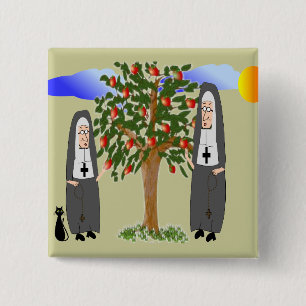 Nuns Stealing Apples Kaarten & Gifts Vierkante Button 5,1 Cm