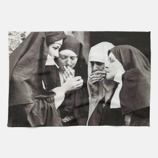Nuns Vintage roken Foto Theedoek (Horizontaal)
