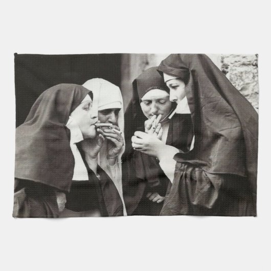 Nuns Vintage roken Foto Theedoek (Horizontaal)