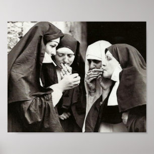 Nuns Vintage roken Fotografie 10x8in Poster