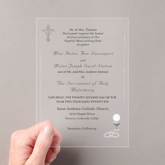 Nuptial Grace Catholic Wedding Invitation Acryl Uitnodigingen (Insitu (Draagbaar))