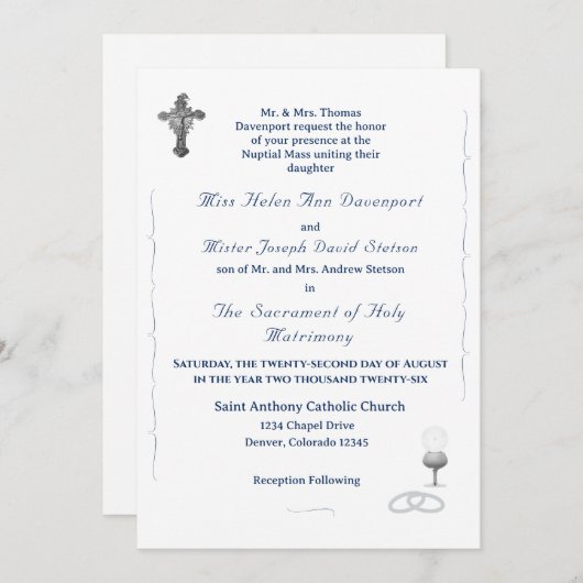 Nuptial Grace Catholic Wedding Invitation Kaart (Voorkant / Achterkant)