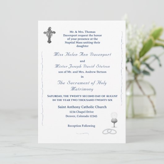 Nuptial Grace Catholic Wedding Invitation Kaart (Staand voorkant)
