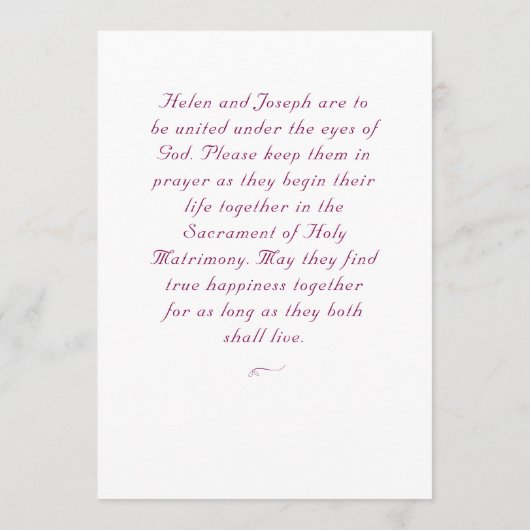 Nuptial Grace Catholic Wedding Invitation Kaart (Achterkant)