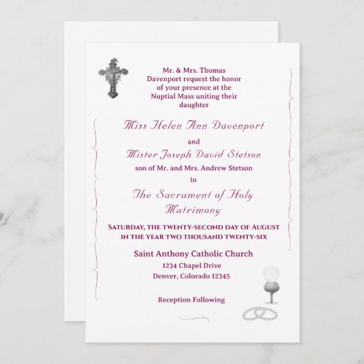 Nuptial Grace Catholic Wedding Invitation Kaart (Voorkant / Achterkant)