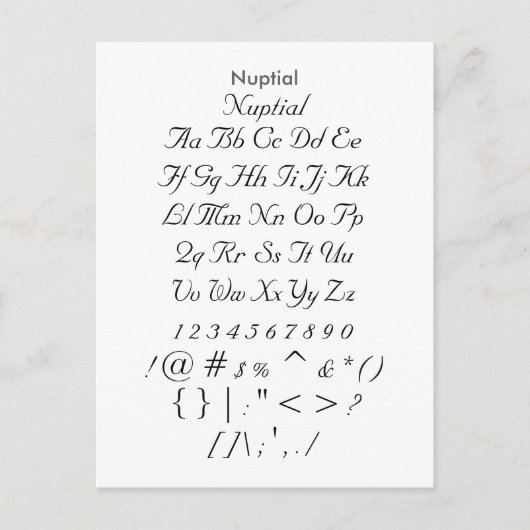 Nuptial — voorbeeldvel Zazzle Font Briefkaart (Voorkant)