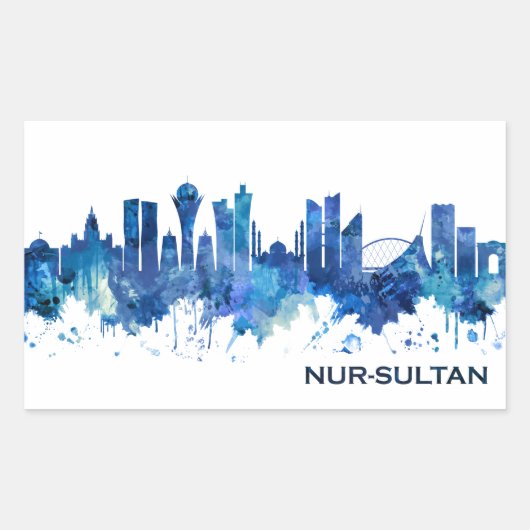 Nur-Sultan Kazachstan Skyline Blue Rechthoekige Sticker (Voorkant)