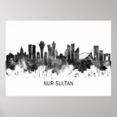 Nur-Sultan Kazachstan Skyline BW Poster (Voorkant)