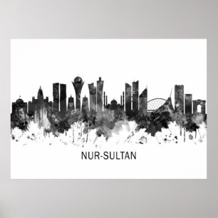Nur-Sultan Kazachstan Skyline BW Poster