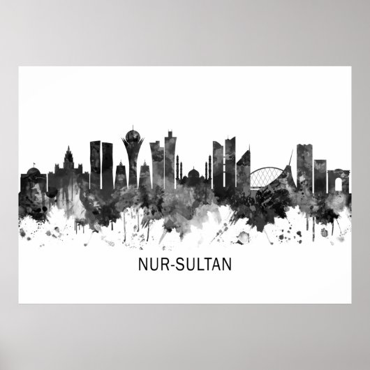 Nur-Sultan Kazachstan Skyline BW Poster (Voorkant)