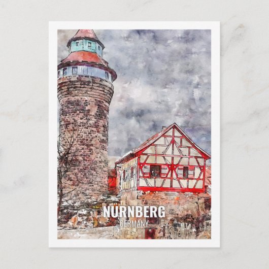 Nurnberg Duitsland Beroemde Reisplaats Waterverf Briefkaart (Voorkant)