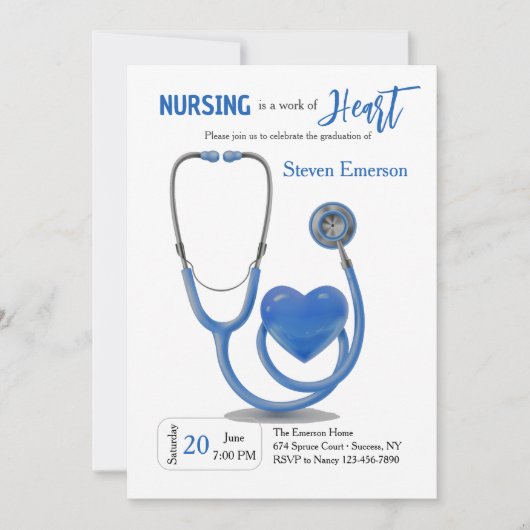 Nurse Afstuderen Blue Invitation Kaart (Voorkant)
