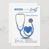 Nurse Afstuderen Blue Invitation Kaart (Voorkant / Achterkant)