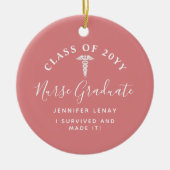 Nurse Afstuderen Caduceus Pink Keepomwille Monogra Keramisch Ornament (Voorkant)