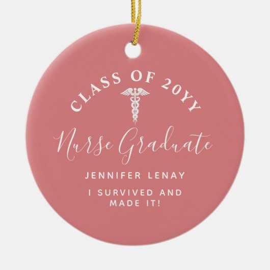 Nurse Afstuderen Caduceus Pink Keepomwille Monogra Keramisch Ornament (Voorkant)