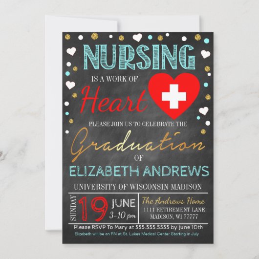 Nurse Afstuderen Invitation Werk van het hart Kaart (Voorkant)