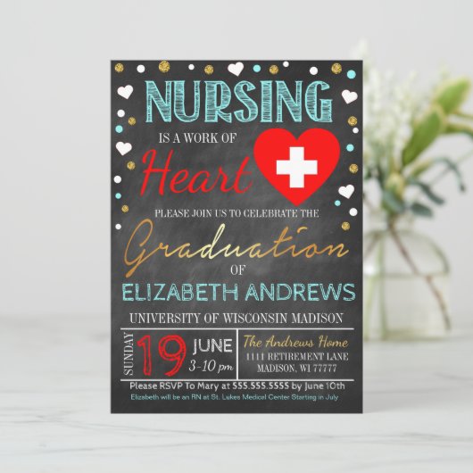 Nurse Afstuderen Invitation Werk van het hart Kaart (Staand voorkant)