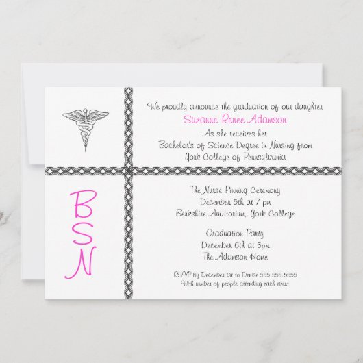 Nurse Afstuderen Invite BSN LPN Kaart (Voorkant)