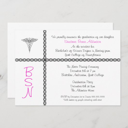 Nurse Afstuderen Invite BSN LPN Kaart (Voorkant / Achterkant)