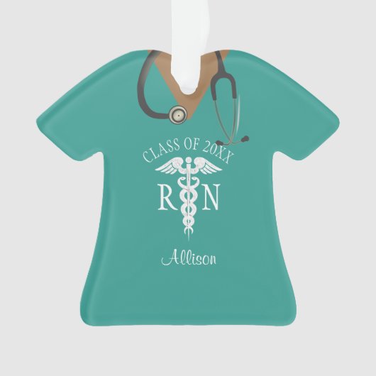 Nurse Afstuderen Medical Scrub Top Keepasenaam Ornament (voorkant)