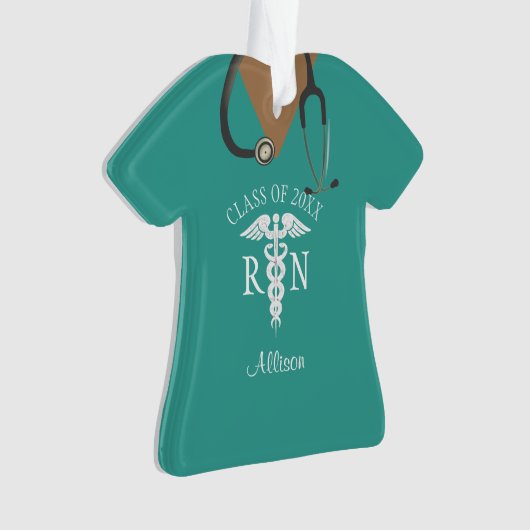 Nurse Afstuderen Medical Scrub Top Keepasenaam Ornament (voorkant)