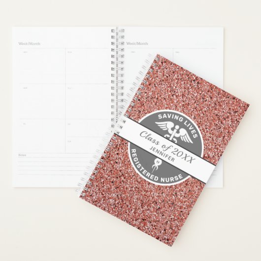 Nurse Afstuderen Medische roze Glitter Naam Planner (Display)