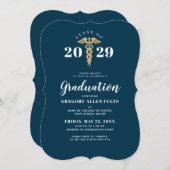 Nurse Afstuderen Navy Blue en Gold Caduceus Kaart (Voorkant / Achterkant)