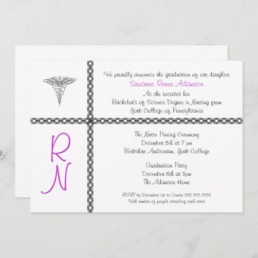 Nurse Afstuderen nodigt uit met Caduceus Kaart (Voorkant / Achterkant)