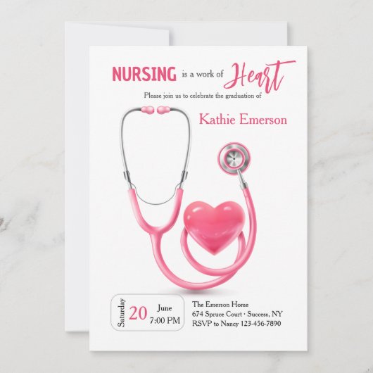 Nurse Afstuderen Roze uitnodiging (Voorkant)