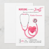 Nurse Afstuderen Roze uitnodiging (Voorkant / Achterkant)